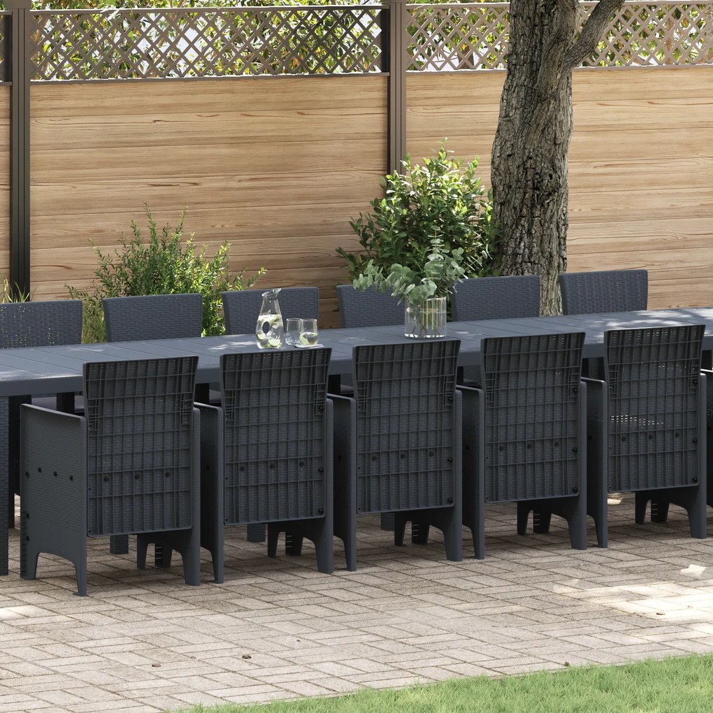 Conjunto de Jantar de Jardim vidaXL com 17 Peças e Almofadas Antracite Rattan Poly