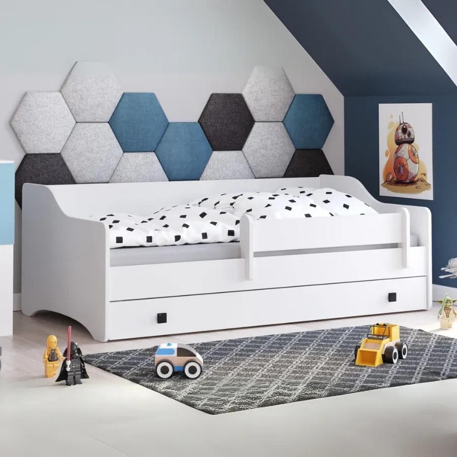 Cama infantil dupla branca Erik II 160x80 - puxador preto - colchão e estrado incluído