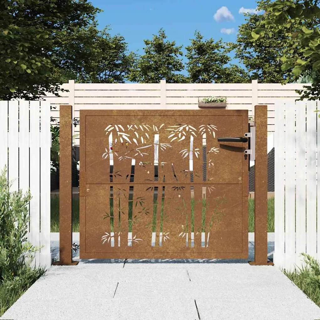 Portão de jardim 105x80 cm aço corten design bambu