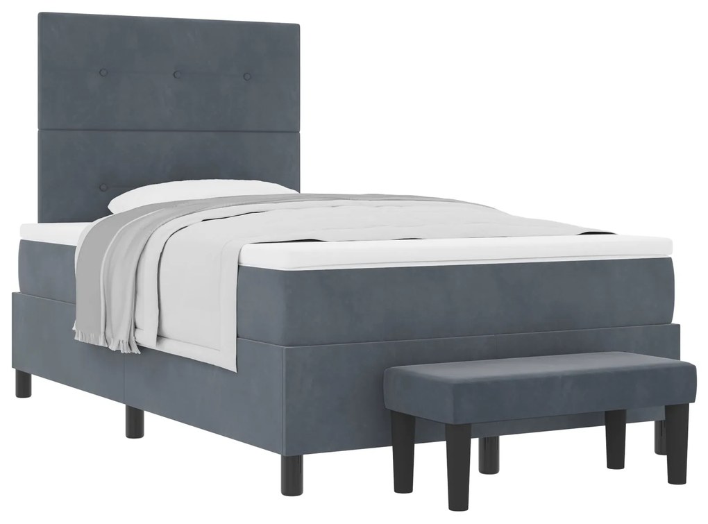 Cama Box Spring com Colchão e Banco Cinza Escuro 120x200 cm Veludo