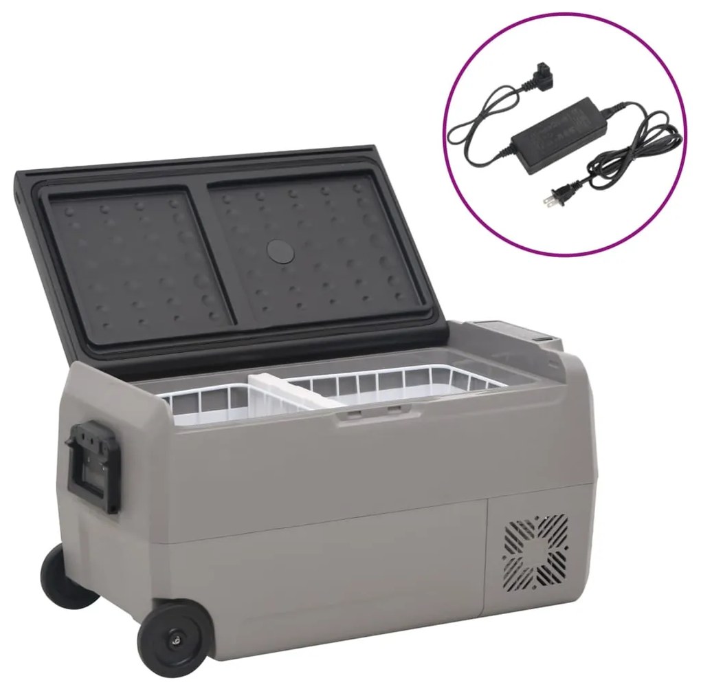 Mala térmica c/ rodas e adaptador 60 L PP e PE preto/cinzento