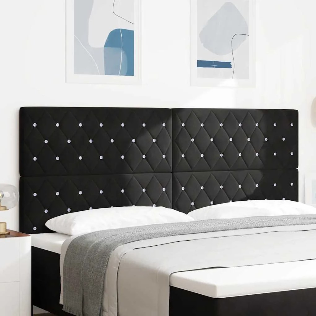 vidaXL Cabeceira Tufted Preto com Botões de Cristal - 200 cm de Veludo.