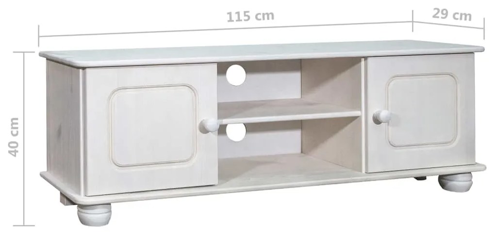 Móvel de TV 115x29x40 cm pinho maciço branco