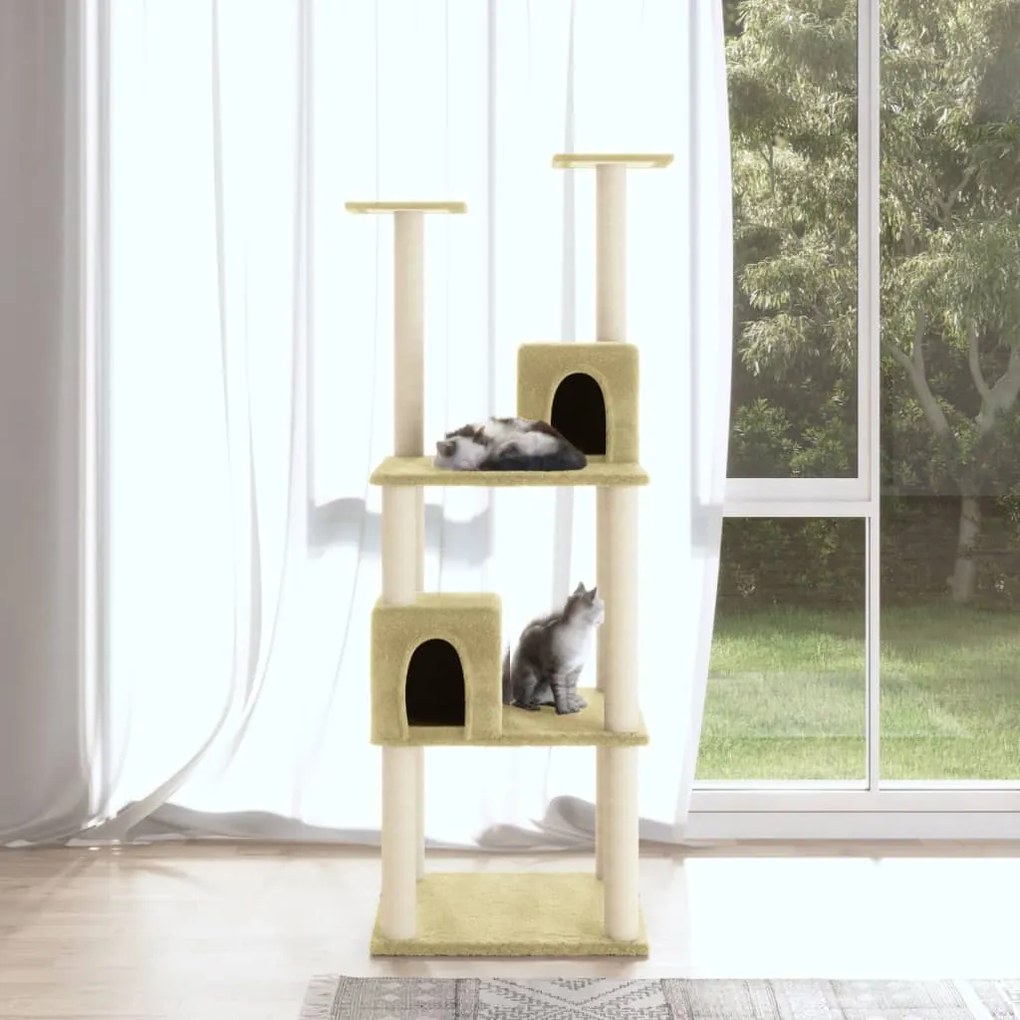 171524 vidaXL Árvore para gatos c/ postes arranhadores sisal 141 cm cor creme