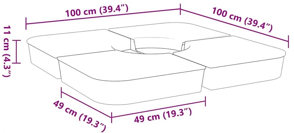 4 pcs conj. base para guarda-sol de suporte cruzado 100 kg PP