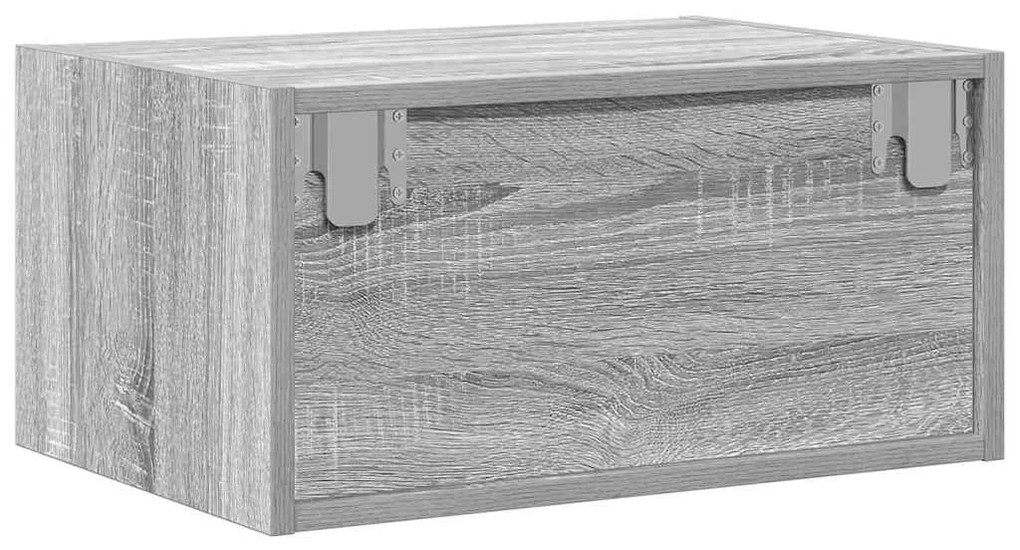 Mesa de cabeceira de parede com luzes LED cinzento sonoma