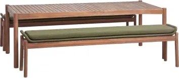 Conjunto De Mesa Retangular 180x90 Cm E 2 Bancos De Jardim Em Madeira De Acácia E Corda Trançada Karvia Castanho Acácia & Bouclé Verde Sálvia - Sklum
