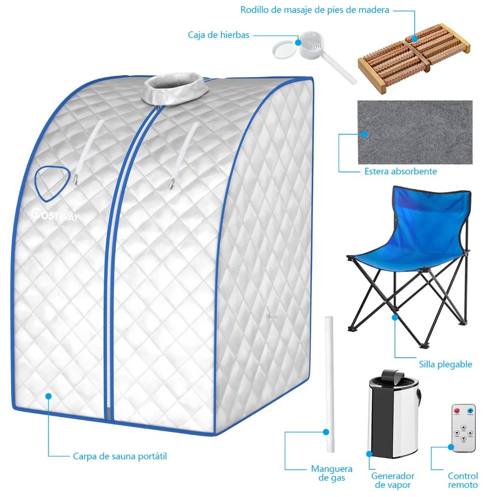 Sauna a vapor portátil de 3 L com controlo de temporizador de temperatura ajustável e função de atomização  78 x 87 x 100 cm prata