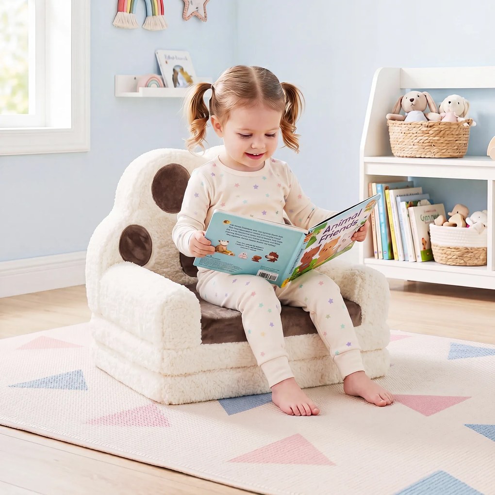 Sofá-Cama Infantil em Forma de Pata de Urso, 57 x 44 x 47 cm, Convertível em Colchoneta, Castanho