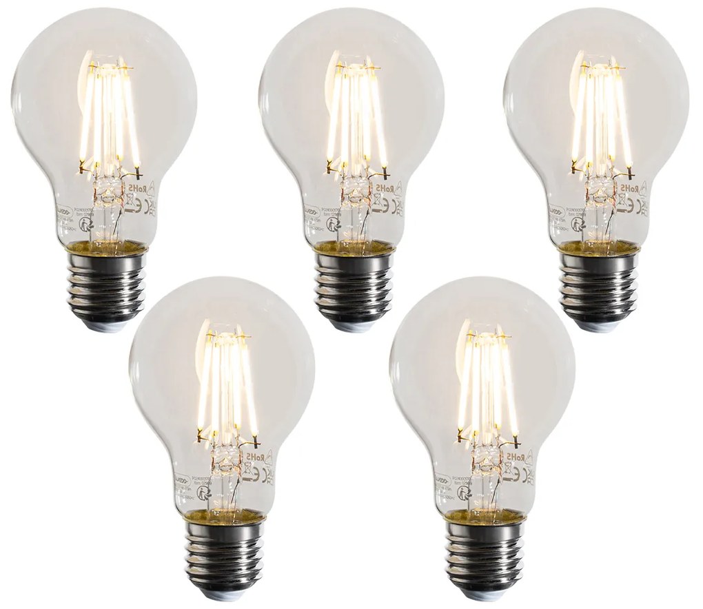 Conjunto de 5 Lâmpadas LED E27 Reguláveis A60 Transparentes 4W 470LM 2700K