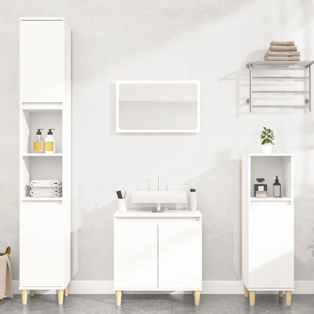 vidaXL 3 pcs conjunto móveis casa de banho derivados de madeira branco