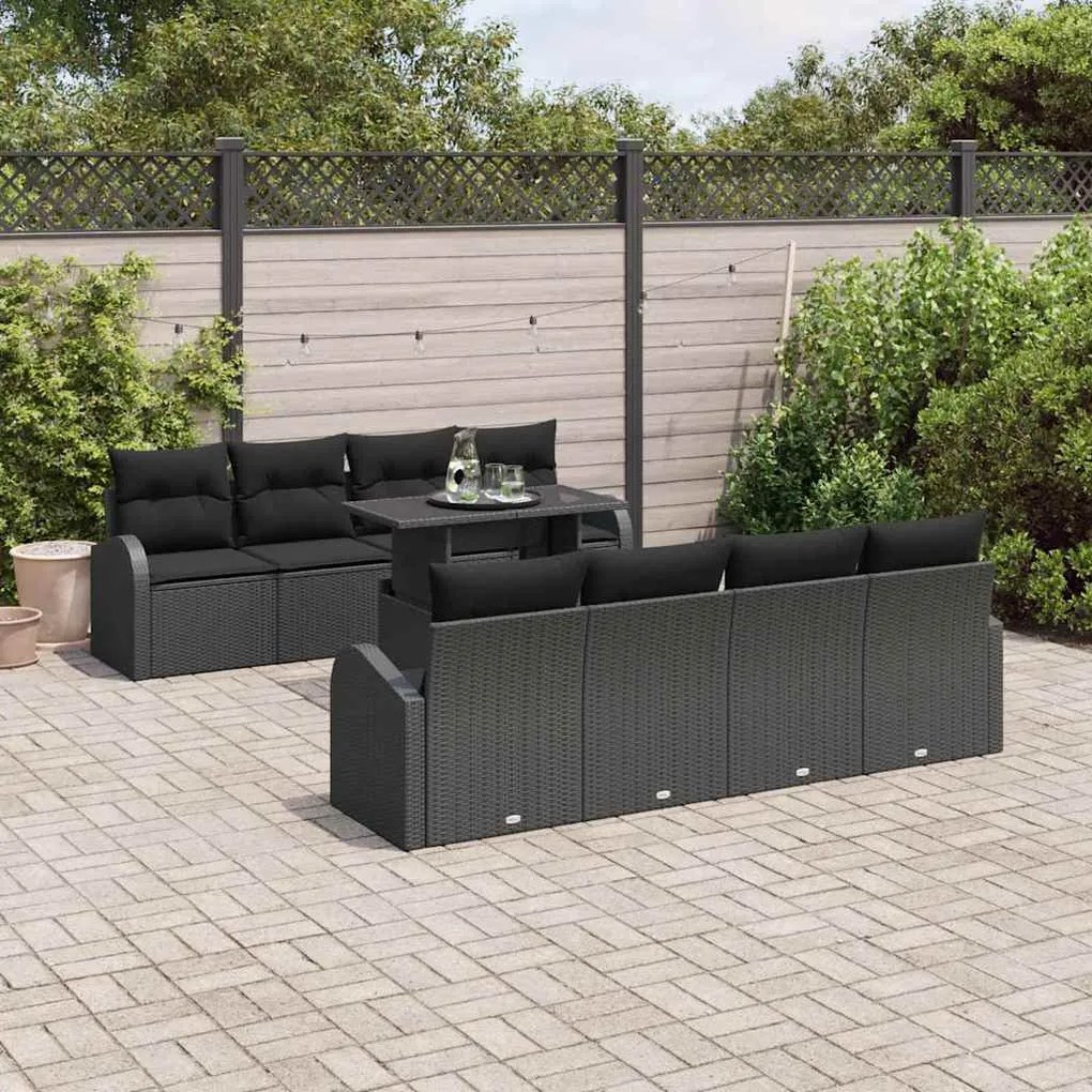 vidaXL Conjunto de Sofá de Jardim 9 pcs Preto Rattan de Polipropileno