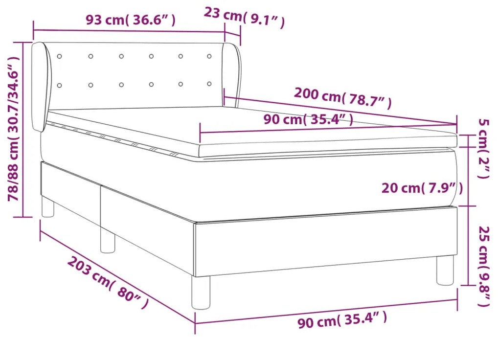 Cama com molas/colchão 90x200 cm veludo cinza-escuro