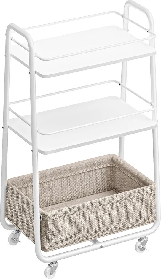 Carrinho apoio com 3 níveis, prateleiras e cesto para a sala de estar 43 x 30 x 81 cm branco-castanho