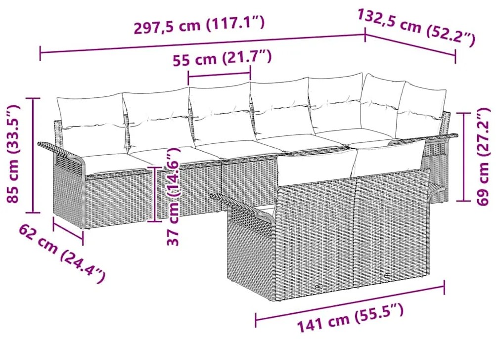 Conjunto de Sofás de Jardim de 8 Peças com Almofadas Cinzas de Rattan