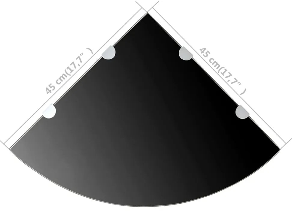 Prateleira canto, suportes cromados, vidro preto 45x45cm