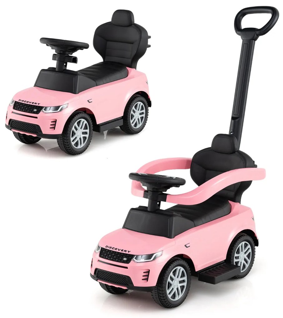 Carro de empurrar 3 em 1 para crianças de 18 a 36 meses com alça removível com buzina e som Rosa