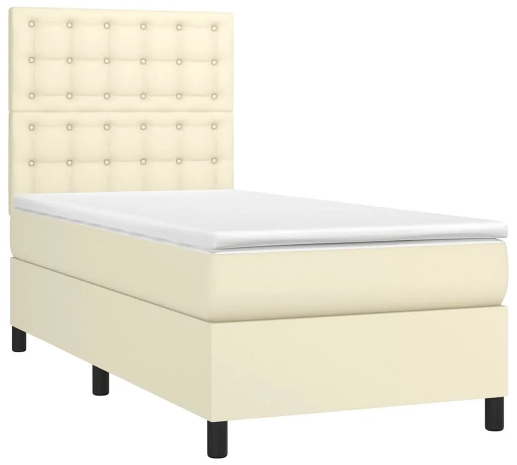 Cama com molas/colchão 100x200 cm couro artificial cor creme
