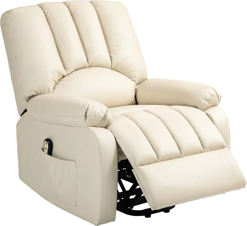 Poltrona relaxante reclinável elétrica com função de levantamento, apoio para os pés e comando à distância 86 x 92 x 102 cm Bege