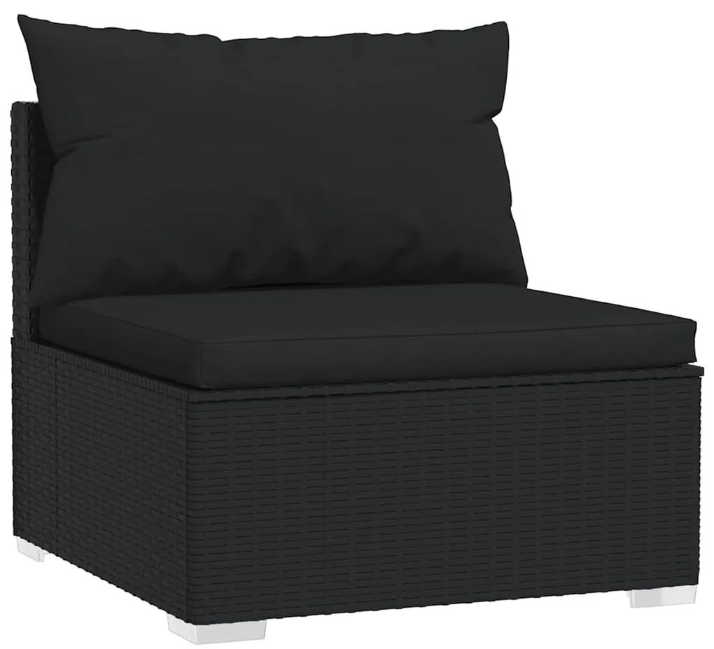 4 pcs conjunto lounge de jardim c/ almofadões vime PE preto
