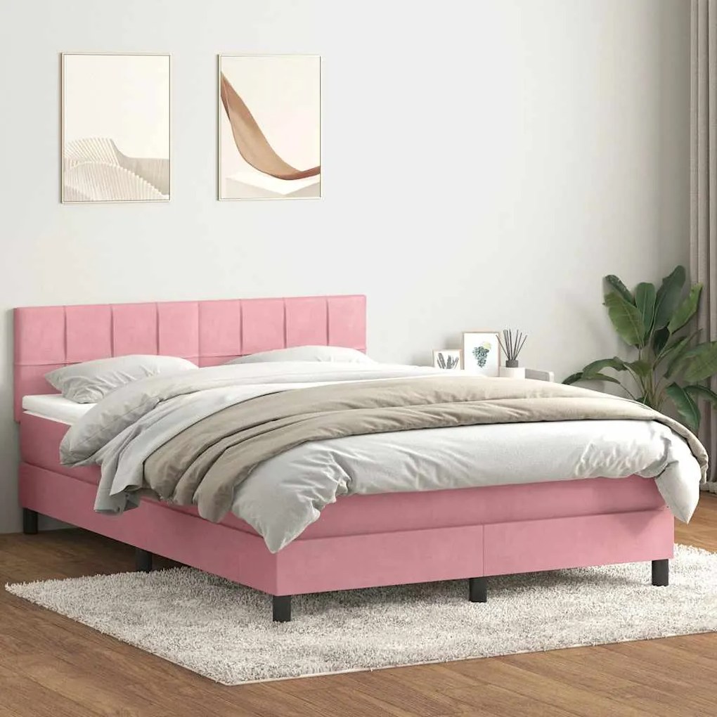 Cama com molas/colchão 140x210 cm veludo Rosa