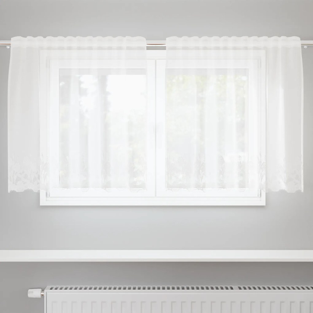 vidaXL Cortina de Renda com cortinas Floral Branco 150 x 100 cm Poliéster