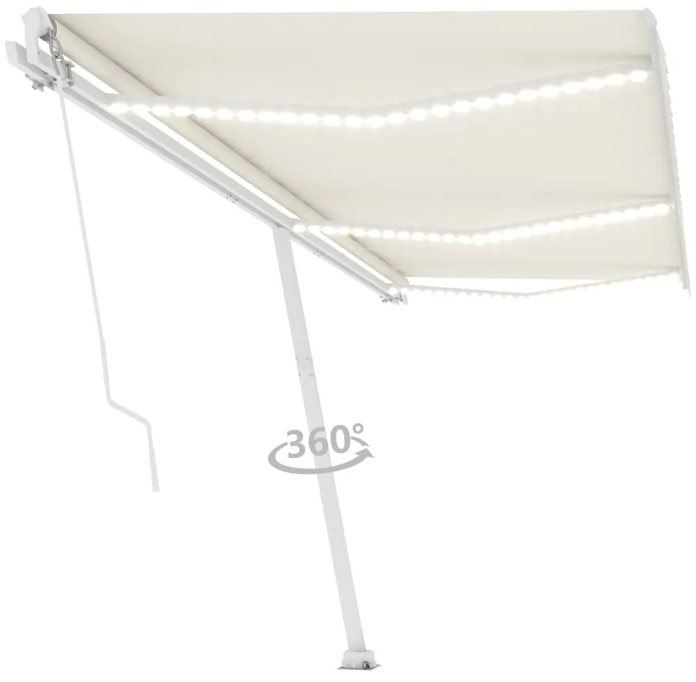 Toldo retrátil manual com LED 600x350 cm cor creme