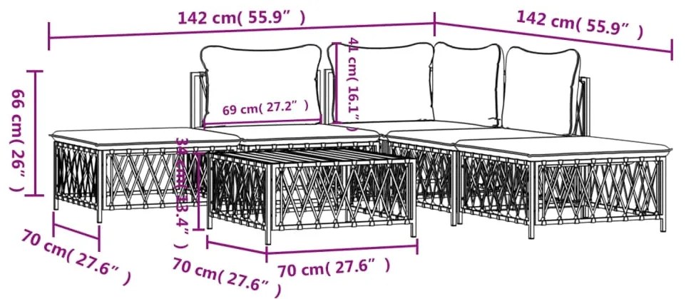 6 pcs conjunto lounge de jardim com almofadões aço antracite