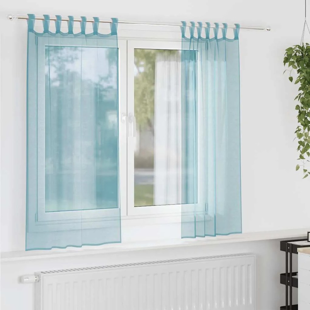 Cortinas de voile com laços 2 pcs turquesa 140x140 cm