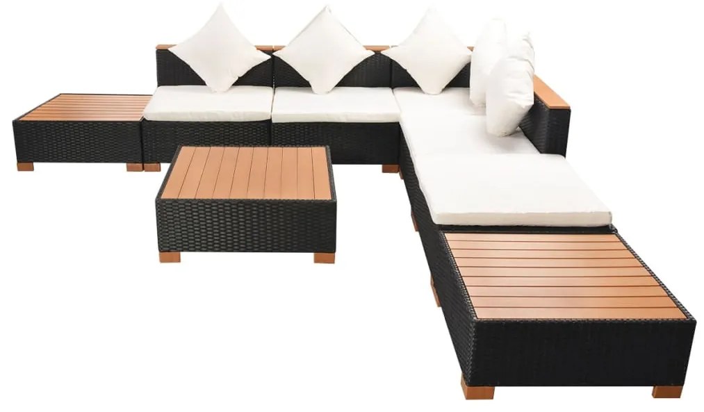 8 pcs conjunto lounge de jardim c/ almofadões vime PE preto