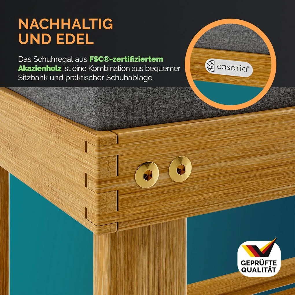 Banco sapateira em madeira de acácia certificada FSC® 90x30x48cm castanho