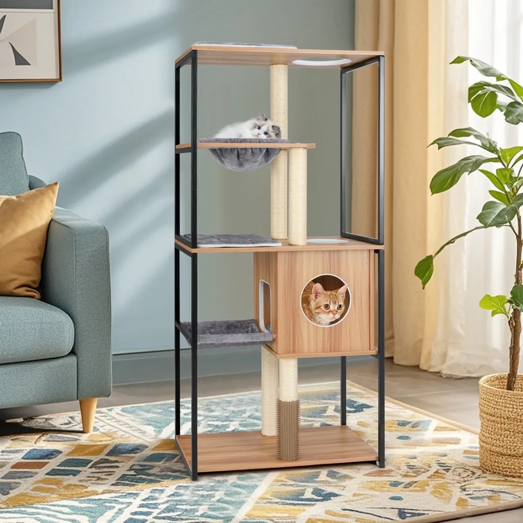 Caixa de areia para gatos com arranhador