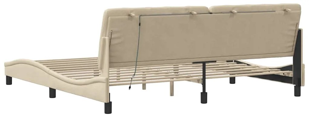 Estrutura de cama com LED sem colchão 200x200 cm tecido creme