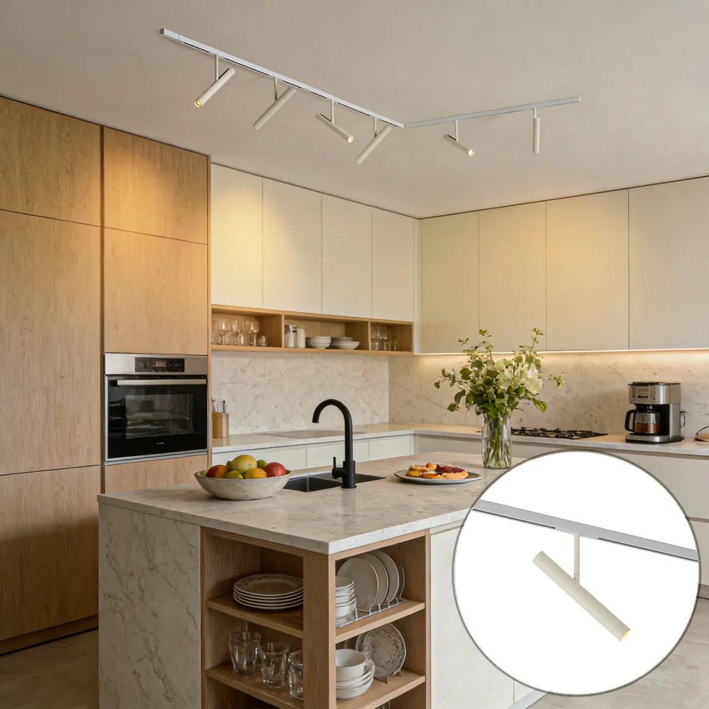 Sistema de iluminação de trilho moderno branco com 6 focos bege 1-fase - Slimline Avery