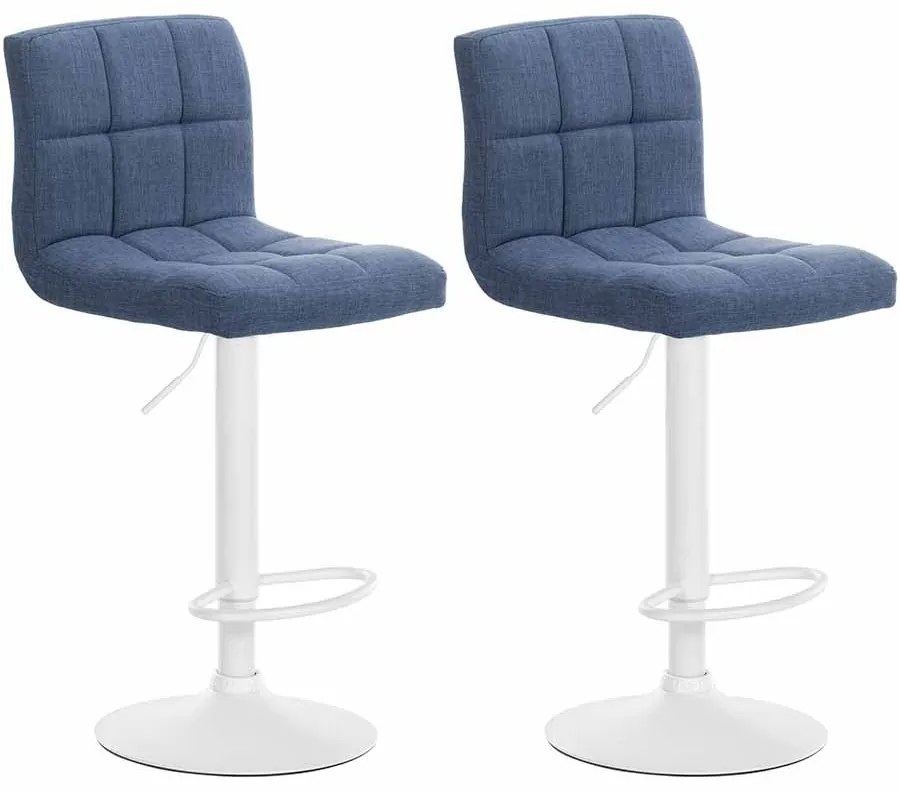 Conjunto de 2 bancos altos bar em tecido com estrutura branca 94-114 x 46 x 47 cm azul