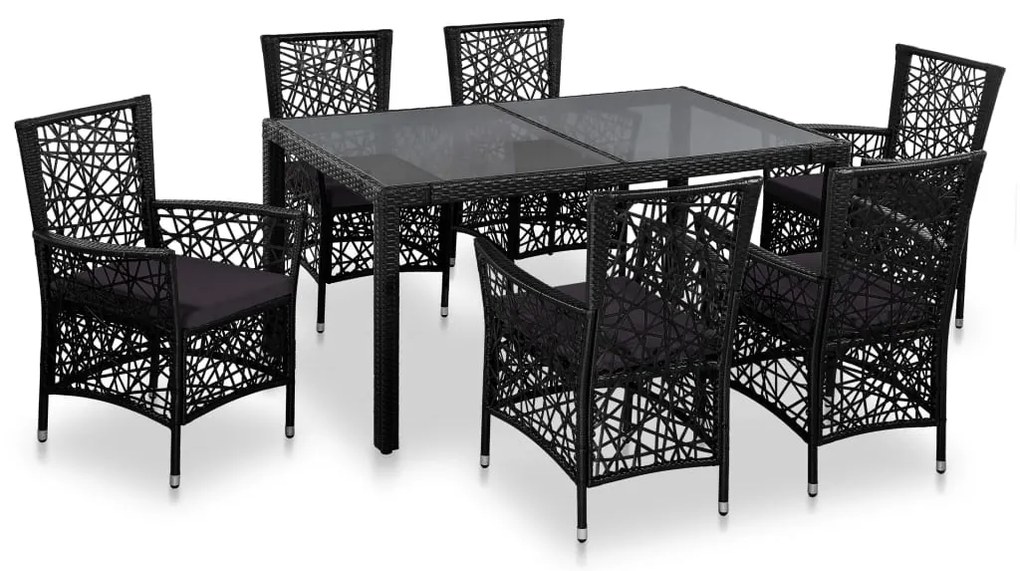 7 pcs conjunto de jantar para exterior vime PE preto