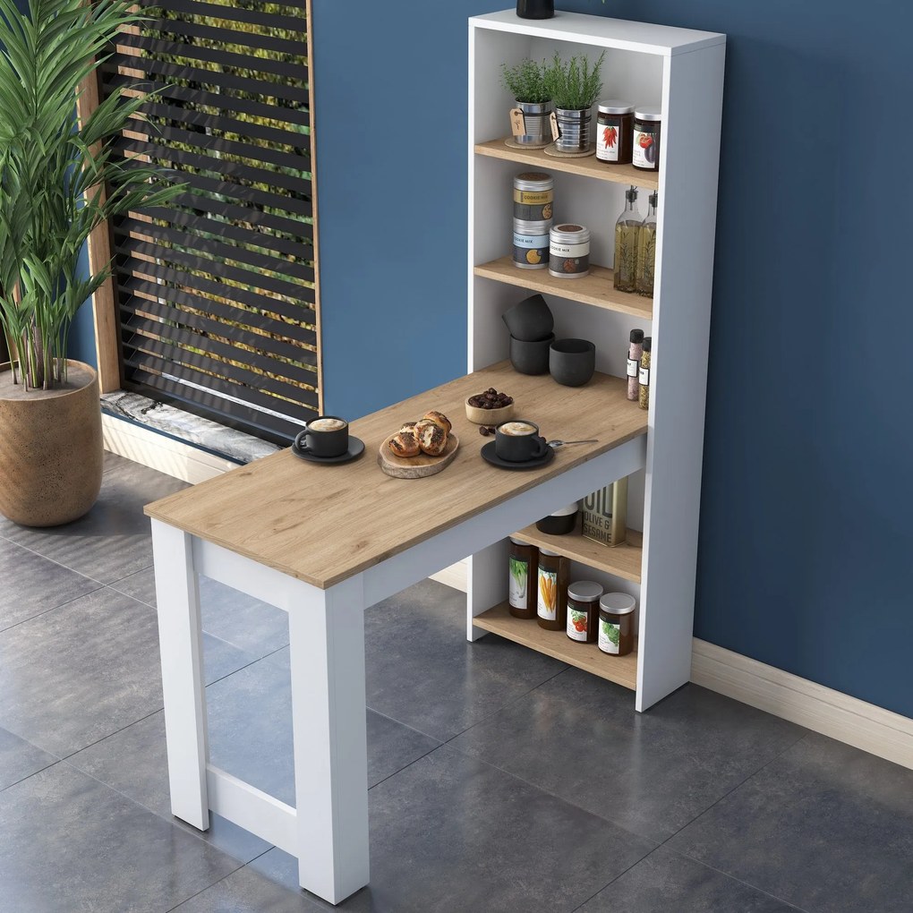 Mesa de Bar "Scandi" com Estante Incorporada – Nogueira e Branco, 120x