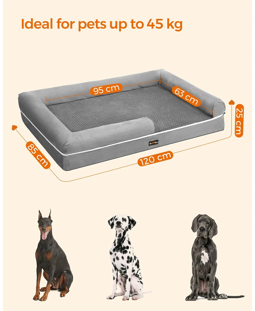 Cama ortopédica para cães 120 x 85 x 25 cm cinzento claro