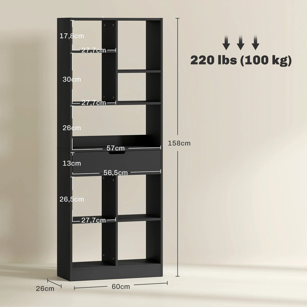 Estante com Prateleiras – Modelo Nancy – 60x26x158 – Madeira – 6 Nívei
