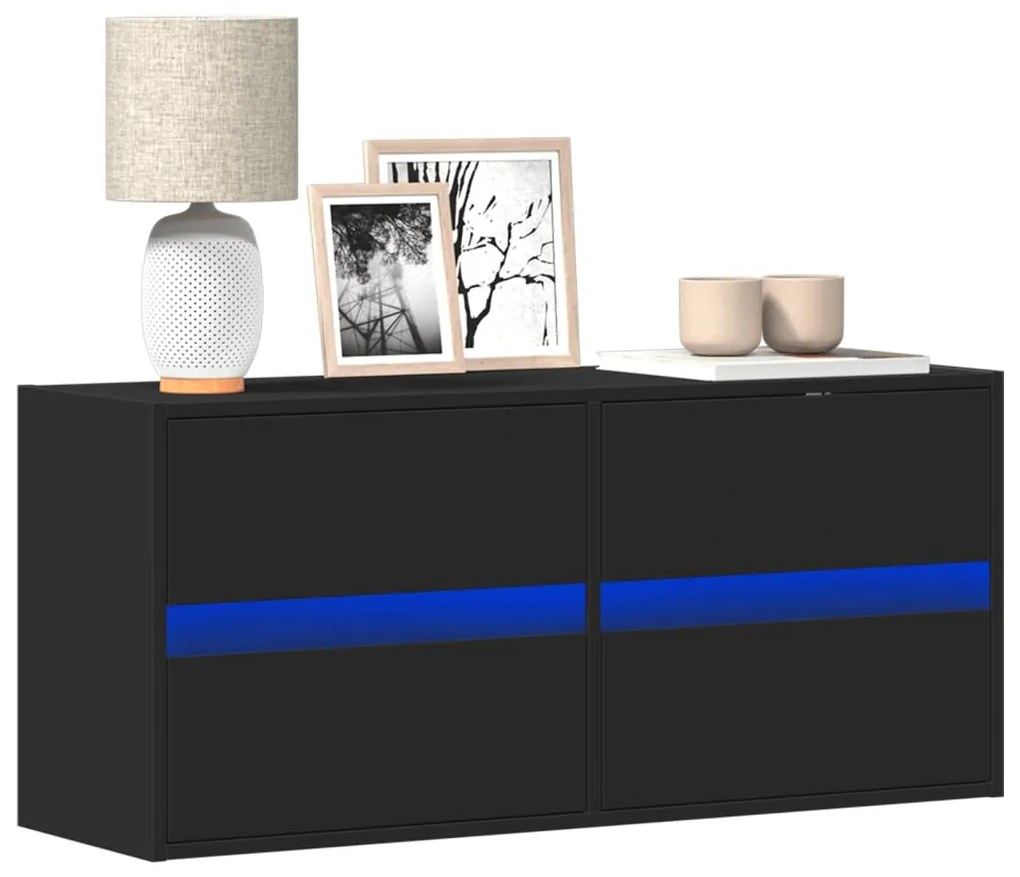 vidaXL Móvel de parede para TV com luzes LED 100x31x45 cm preto