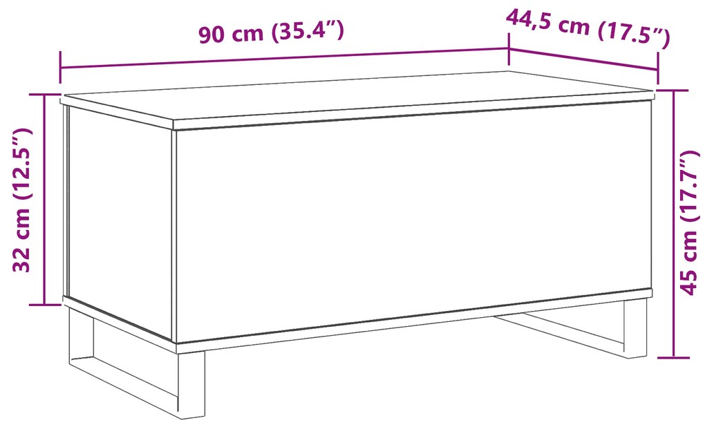 Mesa de Centro Carvalho Preto 90x44,5x45 cm Madeira Aglomerada
