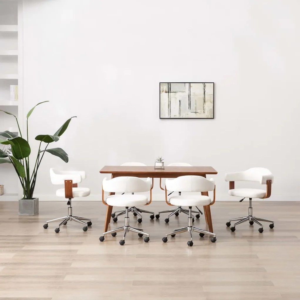 vidaXL Cadeiras jantar 6 pcs madeira curvada e couro artificial branco
