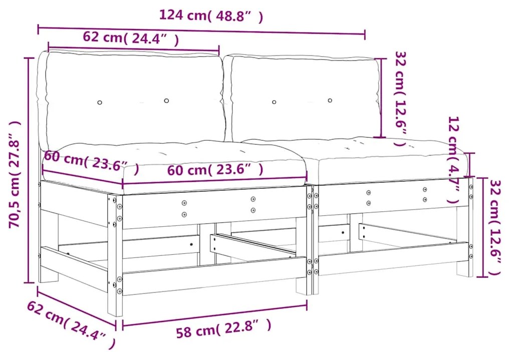 Sofás de centro com almofadões 2 pcs pinho maciço preto