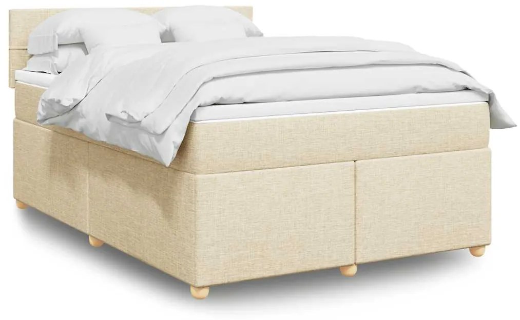 vidaXL Cama com molas/colchão 140x190 cm tecido cor creme