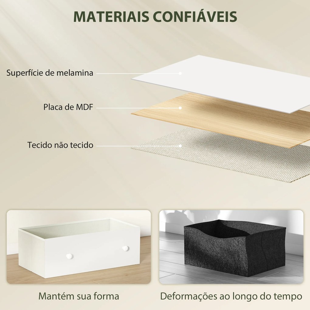 Cómoda com 6 Gavetas de Tecido Cómoda para Quarto Estrutura de Aço e MDF 114x30x70 cm Branco e Cinza