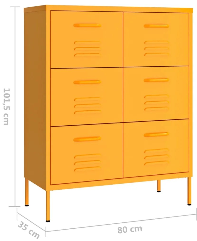 Armário com gavetas aço 80x35x101,5 cm amarelo mostarda