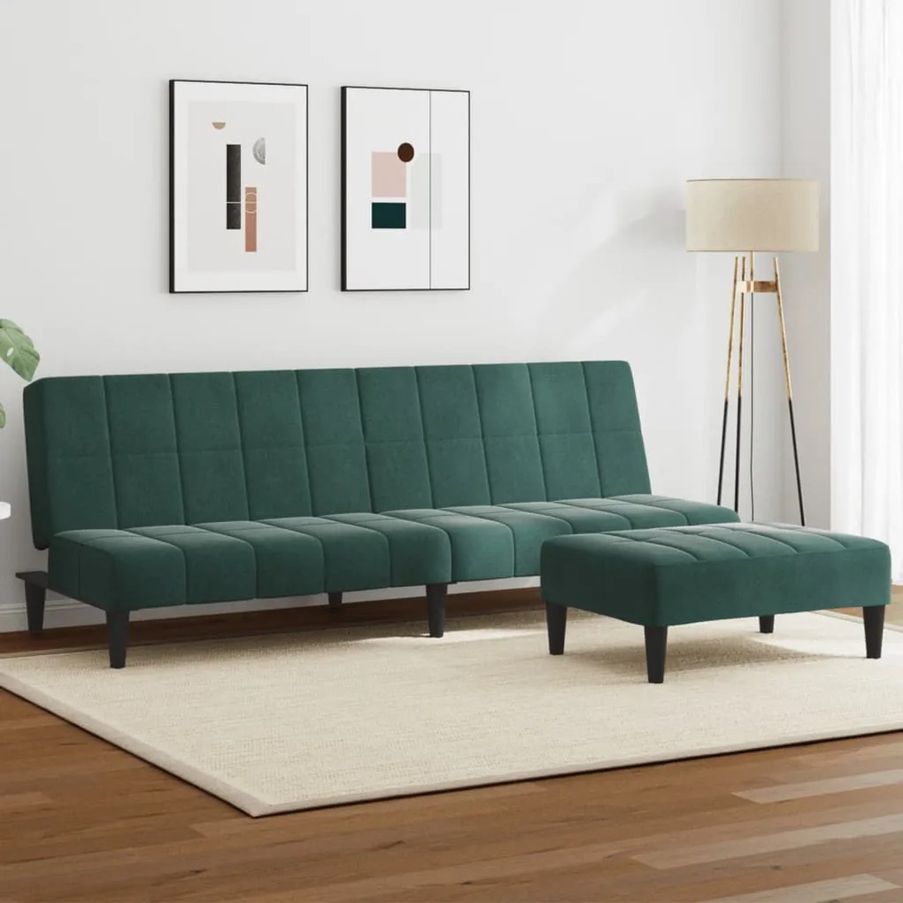 vidaXL Sofá-cama 2 lugares c/ apoio de pés veludo verde-escuro