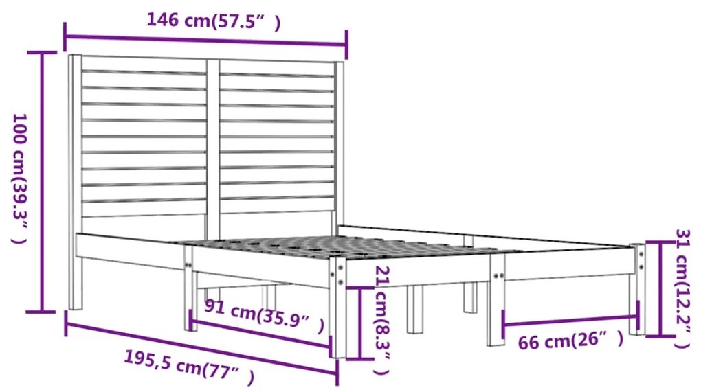 Estrutura de cama 140x190 cm madeira maciça