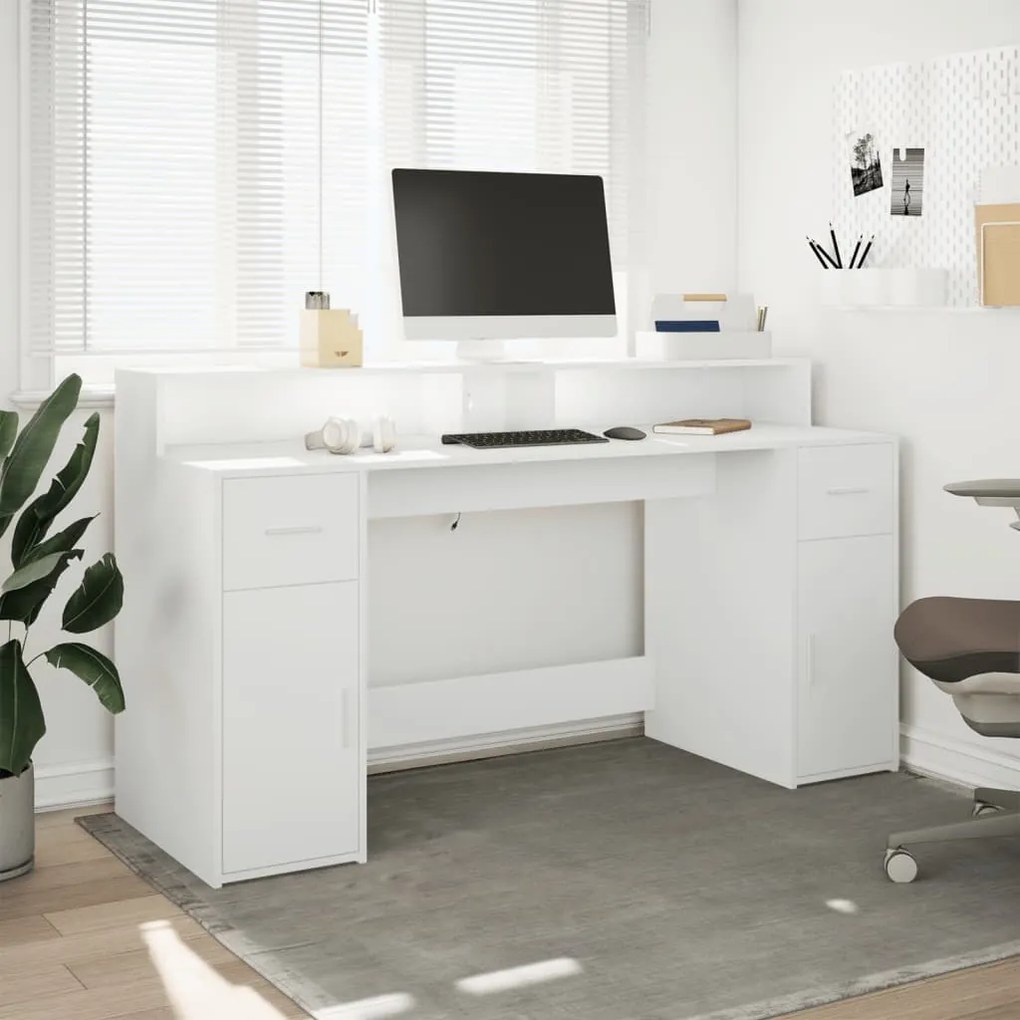 Secretária c/ luzes LED 140x55x91cm derivados de madeira branco