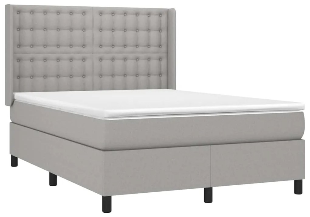 Cama box spring c/ colchão e LED 140x200 cm tecido cinza-claro